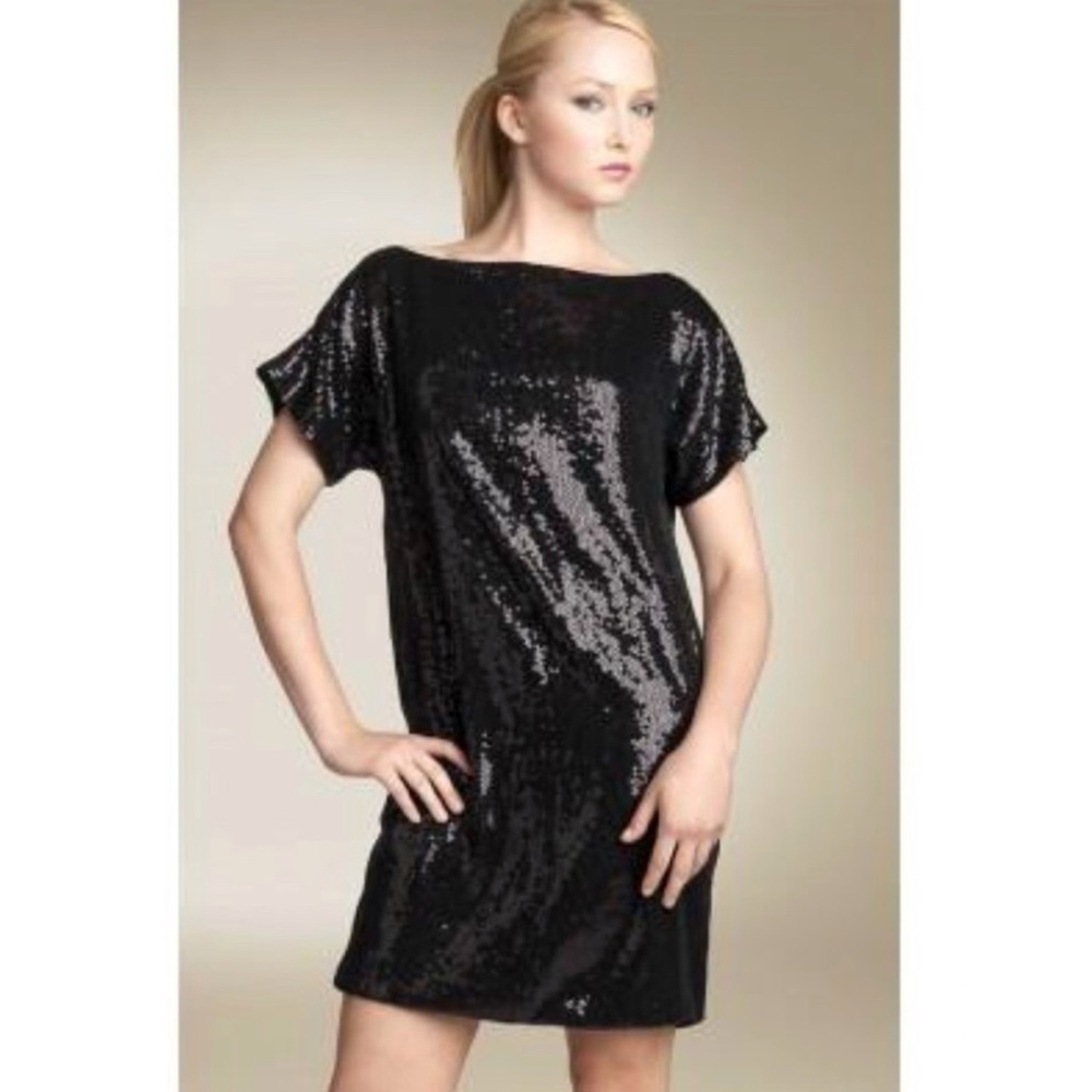 Robert Rodriguez Sequins Shift Mini Dress in Black Size 0